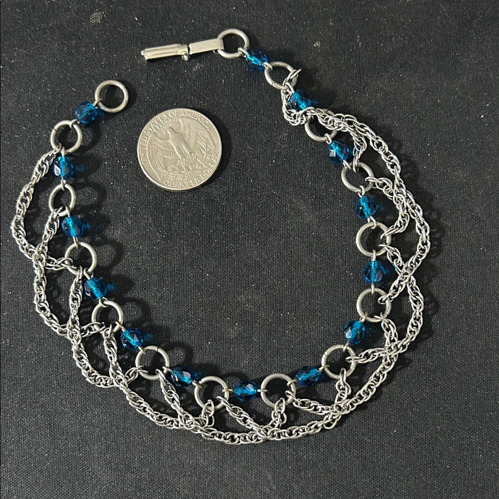 Blue Crystal Multi-Chain Anklet Chainmail Authentic Handmade Ren Faire Wear